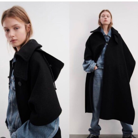 Zara Black Oversized Coat - Picture 8 of 13